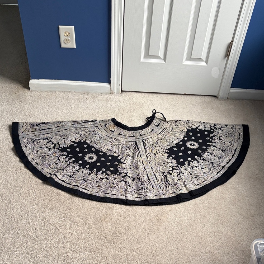 Refuge Women's S 100% Cotton Full Circle Skirt Black & Cream Boho Sequin Details